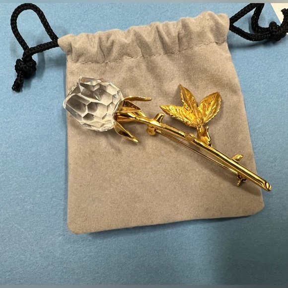 SWAROVSKI Crystal Gold Plated Rose Vintage Broach Pin - Picture 5 of 6